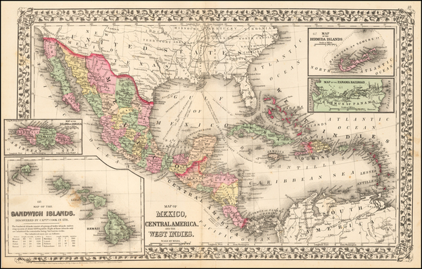 69-Southwest, Hawaii, Mexico, Caribbean, Australia & Oceania and Hawaii Map By Samuel Augustus