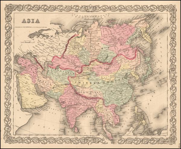 65-Asia and Asia Map By Joseph Hutchins Colton