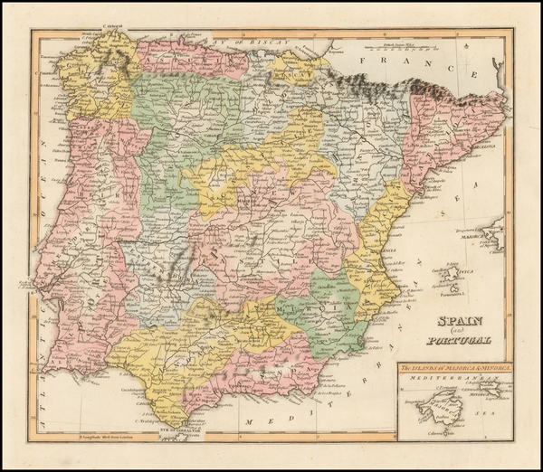 66-Spain, Portugal and Balearic Islands Map By Fielding Lucas Jr.