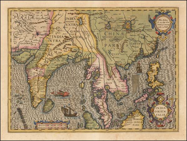 90-China, India, Southeast Asia and Philippines Map By Jodocus Hondius