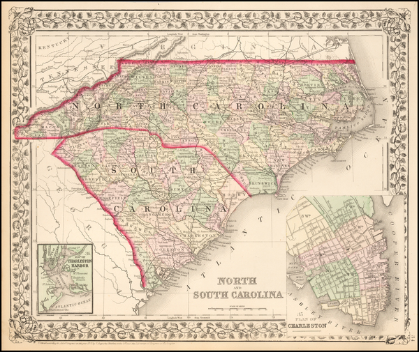 52-Southeast, North Carolina and South Carolina Map By Samuel Augustus Mitchell Jr.