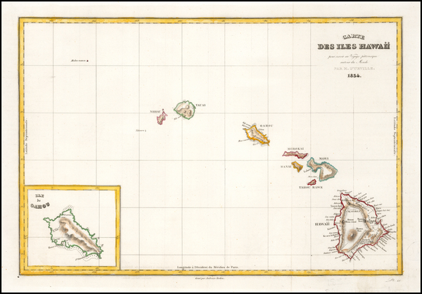 64-Hawaii and Hawaii Map By Jules Sebastian Cesar Dumont-D'Urville