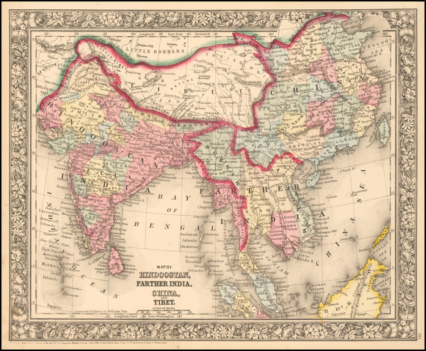 58-China, India, Southeast Asia and Central Asia & Caucasus Map By Samuel Augustus Mitchell Jr