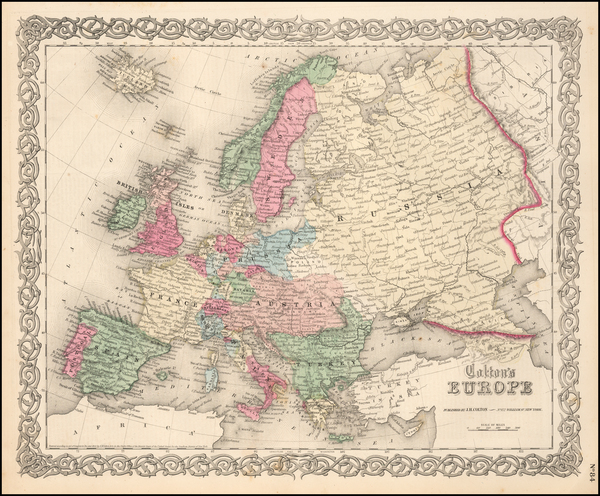 36-Europe Map By Joseph Hutchins Colton