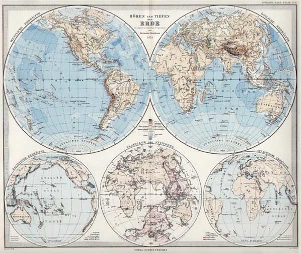 1-World and Polar Maps Map By Adolf Stieler