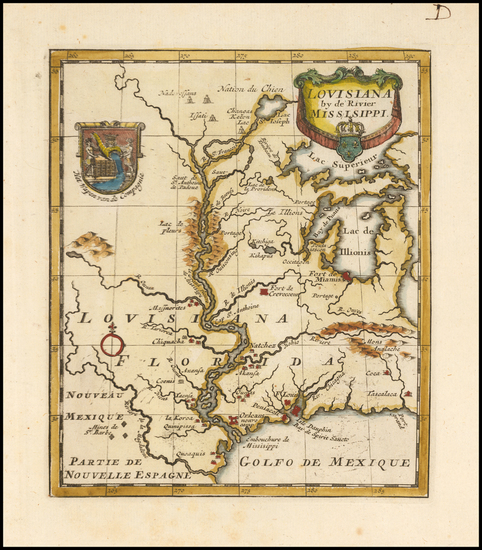 45-South, Louisiana, Texas, Midwest and Illinois Map By John Law