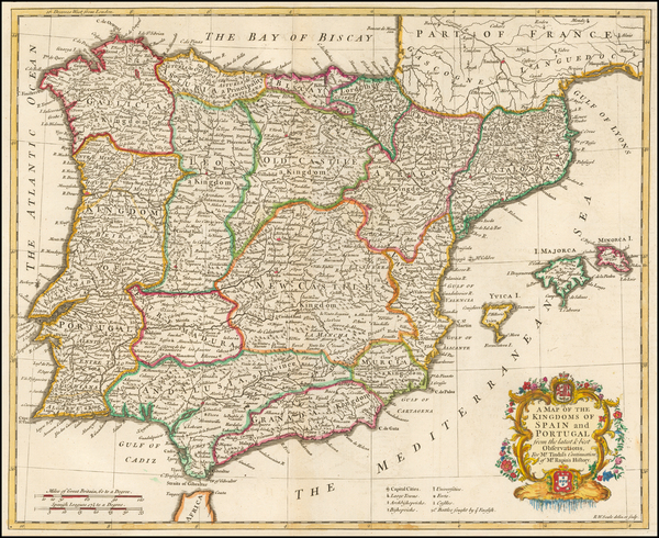 45-Spain and Portugal Map By Paul de Rapin de Thoyras / Nicholas Tindal