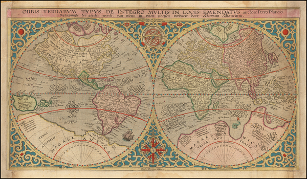 77-World Map By Petrus Plancius / Baptista Van Deutecum 