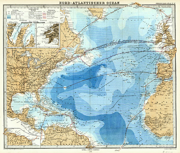 40-World and Atlantic Ocean Map By Adolf Stieler