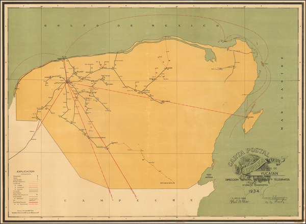 37-Mexico Map By Direccion General de Correos y Telegrafos