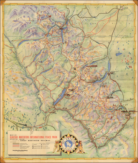 30-Rocky Mountains, Montana and Canada Map By Great Northern Railway Co.