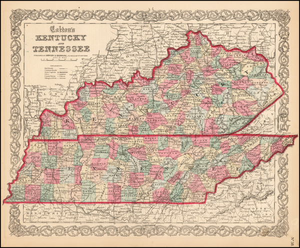 73-South, Kentucky and Tennessee Map By Joseph Hutchins Colton