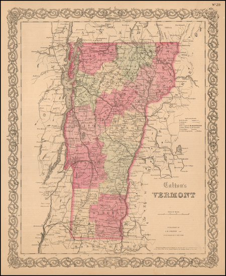 24-Vermont Map By Joseph Hutchins Colton