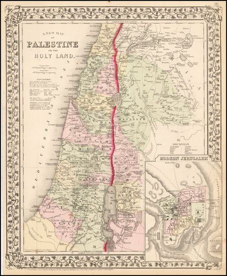 46-Holy Land Map By Samuel Augustus Mitchell Jr.