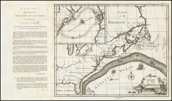 51-Atlantic Ocean, United States, Mid-Atlantic, Florida and Southeast Map By Benjamin Franklin / A