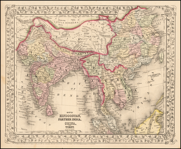 0-China, India, Southeast Asia and Central Asia & Caucasus Map By Samuel Augustus Mitchell Jr