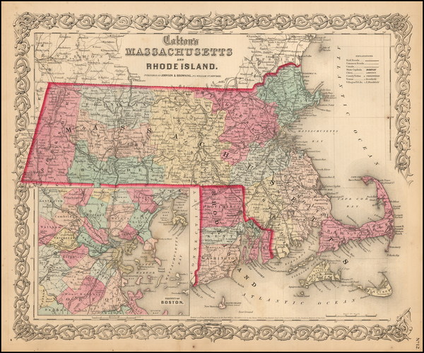 55-New England, Massachusetts and Rhode Island Map By Joseph Hutchins Colton