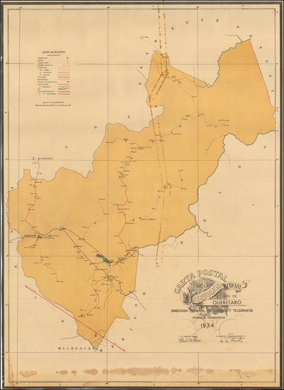 21-Mexico Map By Direccion General de Correos y Telegrafos