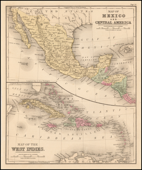 65-Mexico, Caribbean and Central America Map By Samuel Augustus Mitchell