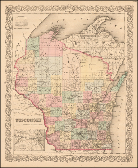 62-Midwest and Wisconsin Map By Joseph Hutchins Colton