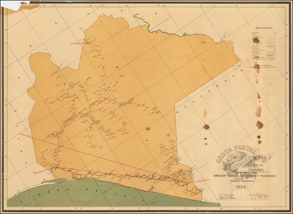 40-Mexico Map By Direccion General de Correos y Telegrafos