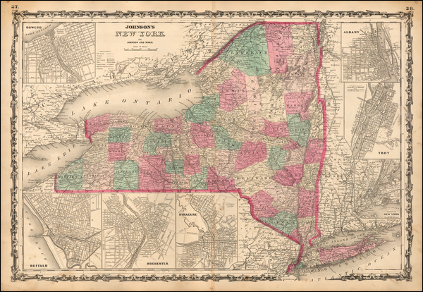 8-New York State Map By Alvin Jewett Johnson  &  Benjamin P Ward