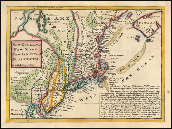 78-New England and Mid-Atlantic Map By Herman Moll