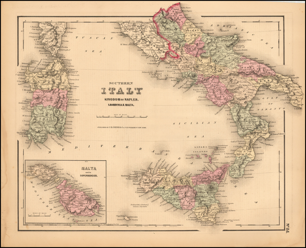 41-Italy, Southern Italy, Mediterranean and Balearic Islands Map By Joseph Hutchins Colton