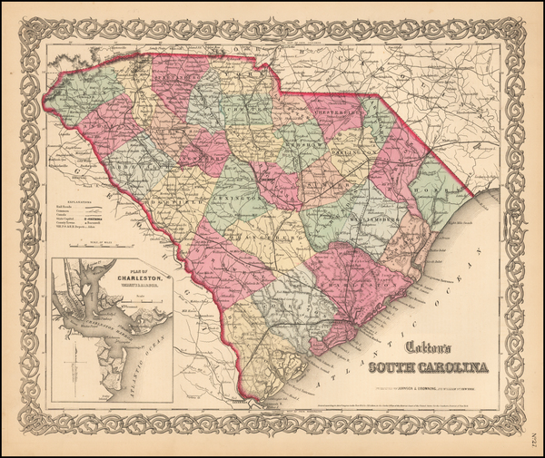 96-South Carolina Map By Joseph Hutchins Colton