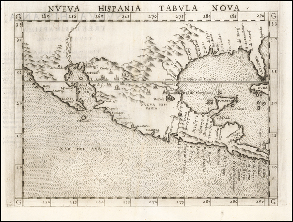 89-Southeast, Texas, Southwest, Mexico and Baja California Map By Girolamo Ruscelli