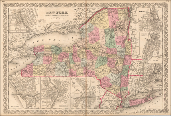 83-New York State Map By Joseph Hutchins Colton