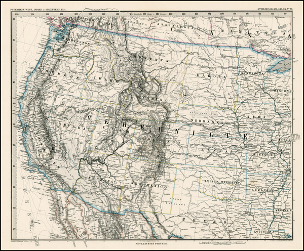 67-Plains, Southwest and Rocky Mountains Map By Adolf Stieler