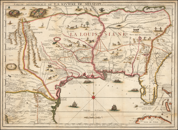 78-South, Southeast, Texas and Midwest Map By Nicolas de Fer