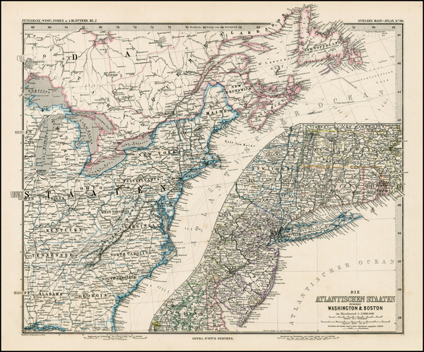 90-United States, Mid-Atlantic and Canada Map By Adolf Stieler