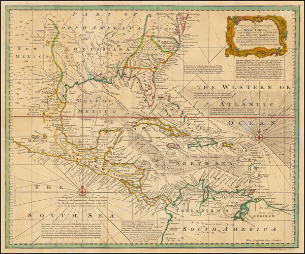 18-South, Southeast, Caribbean and Central America Map By Emanuel Bowen