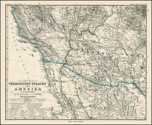 94-Southwest, Arizona, Baja California and California Map By Adolf Stieler