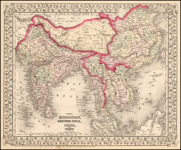 34-China, India, Southeast Asia and Central Asia & Caucasus Map By Samuel Augustus Mitchell Jr