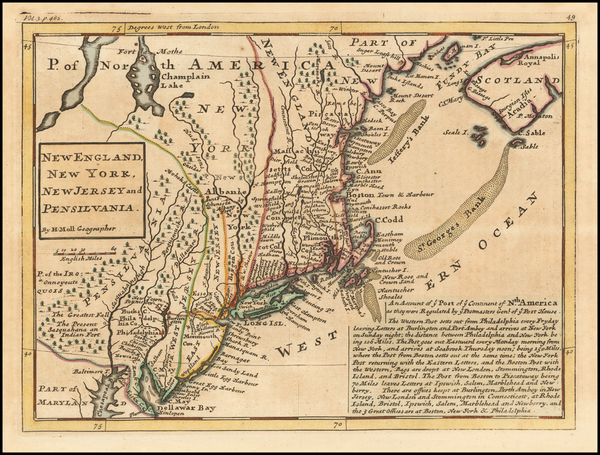 36-New England and Mid-Atlantic Map By Herman Moll