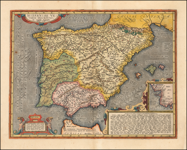 14-Spain and Portugal Map By Abraham Ortelius