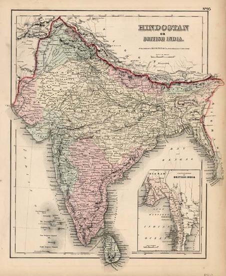 96-Asia, Asia and India Map By Joseph Hutchins Colton