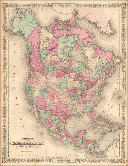 63-North America Map By Benjamin P Ward  &  Alvin Jewett Johnson