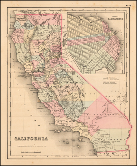 38-California and San Francisco & Bay Area Map By Joseph Hutchins Colton