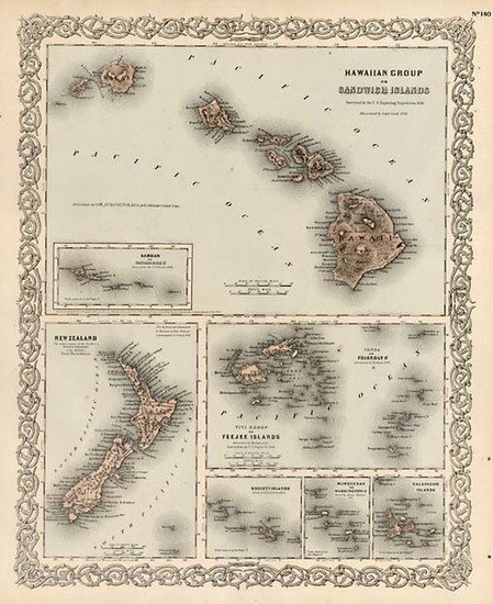 28-Australia & Oceania, New Zealand and Hawaii Map By Joseph Hutchins Colton