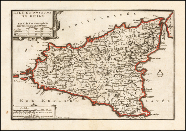99-Sicily Map By Nicolas de Fer