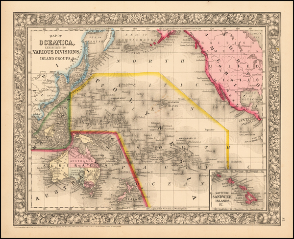 26-Pacific and Oceania Map By Samuel Augustus Mitchell Jr.