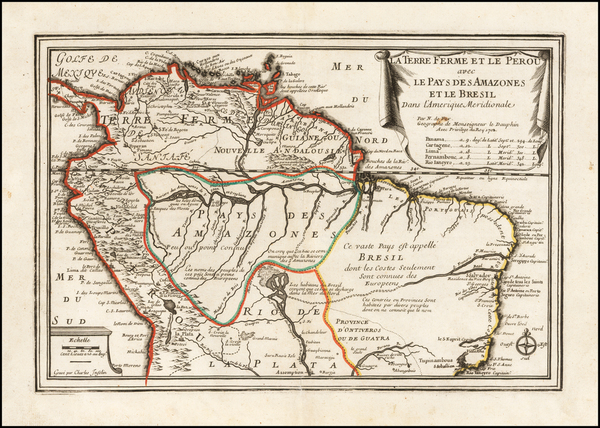 68-Colombia, Brazil, Peru & Ecuador and Venezuela Map By Nicolas de Fer