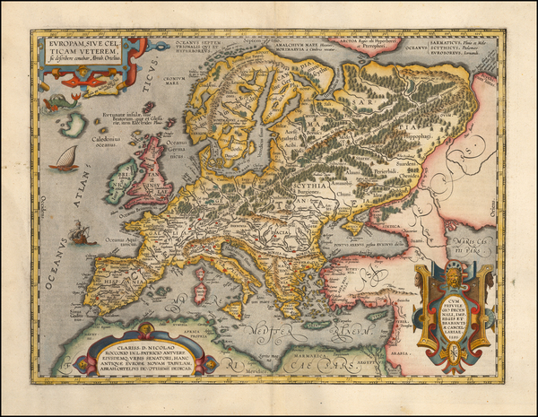 68-Europe Map By Abraham Ortelius