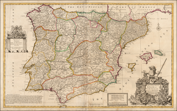 25-Spain and Portugal Map By Herman Moll