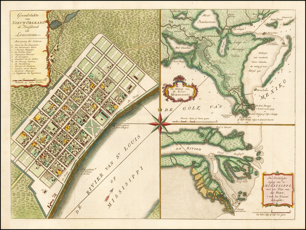 33-South, Louisiana and New Orleans Map By Isaak Tirion