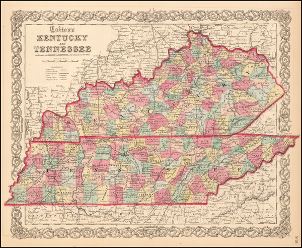 77-Kentucky and Tennessee Map By Joseph Hutchins Colton